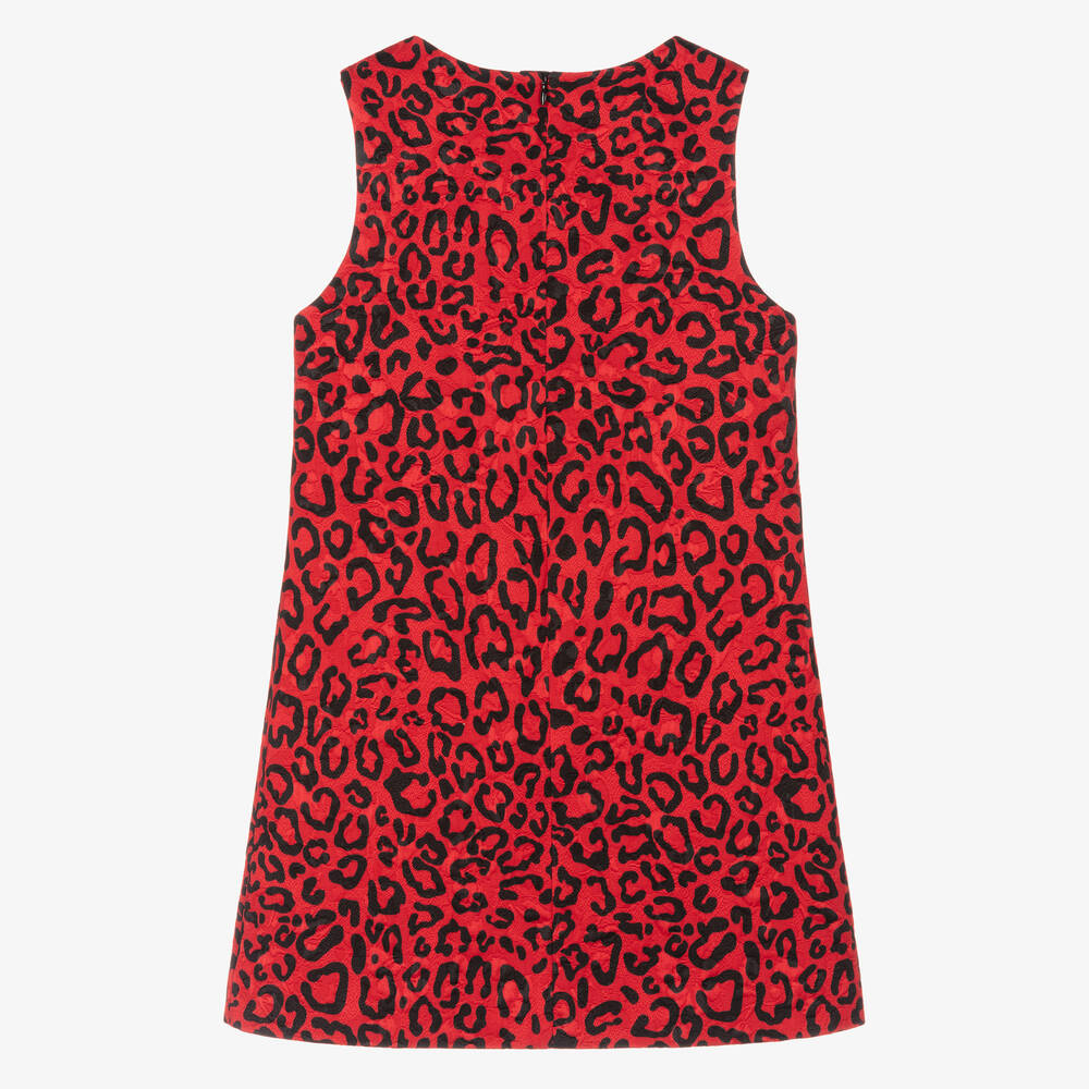 Dolce & Gabbana-Красное жаккардовое платье с леопардовым принтом | Childrensalon Outlet