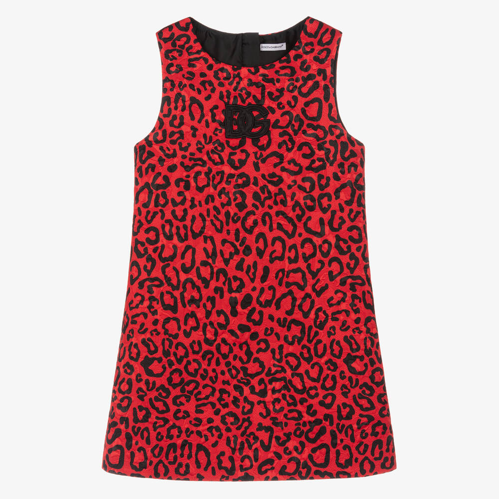 Dolce & Gabbana - Красное жаккардовое платье с леопардовым принтом  | Childrensalon