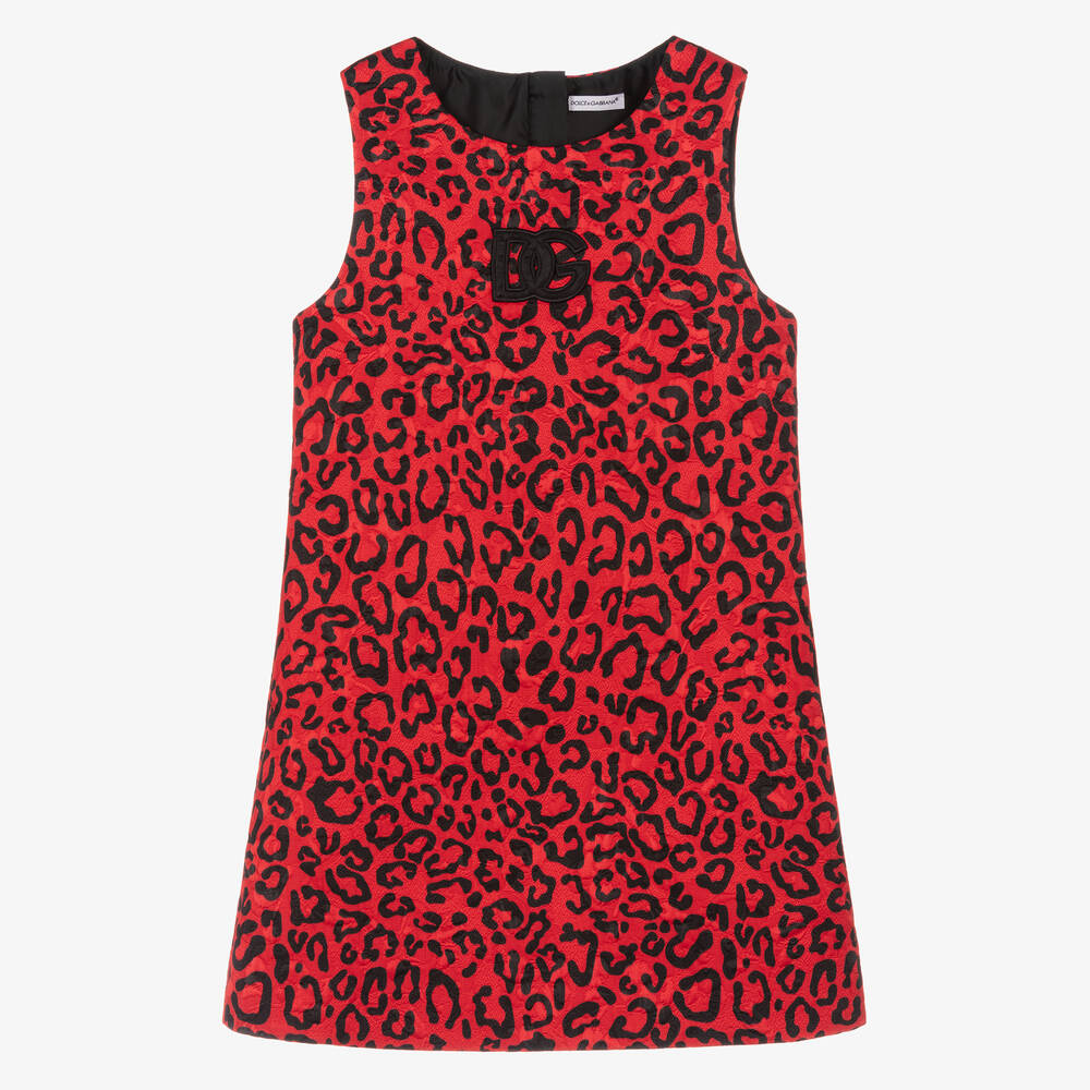 Dolce & Gabbana-فستان تينز بناتي قطن جاكارد لون أحمر | Childrensalon Outlet