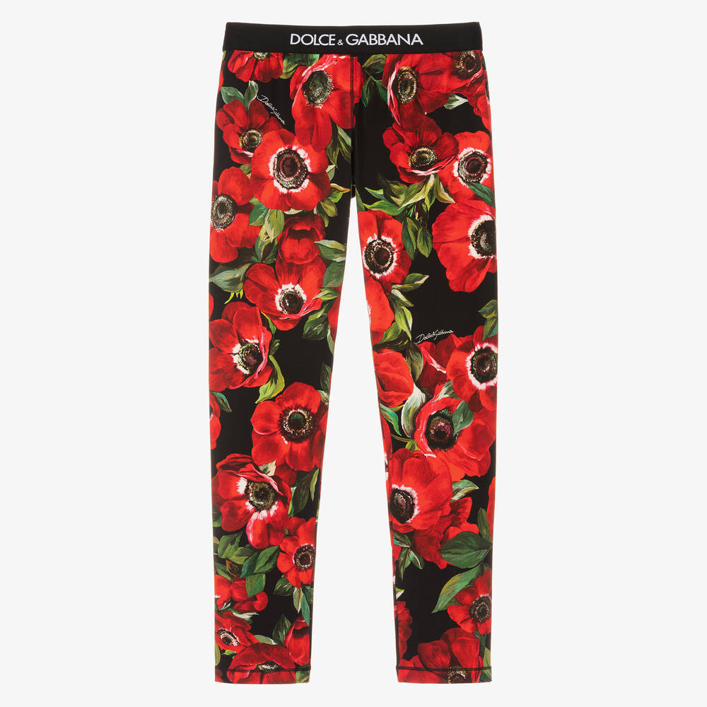 Dolce & Gabbana - Teen Girls Red Poppy Leggings  | Childrensalon