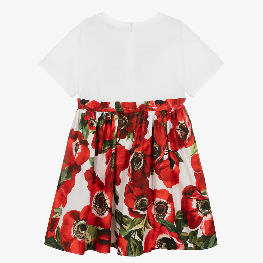 Dolce & Gabbana-Teen Girls Red Poppy Print Cotton Dress | Childrensalon Outlet