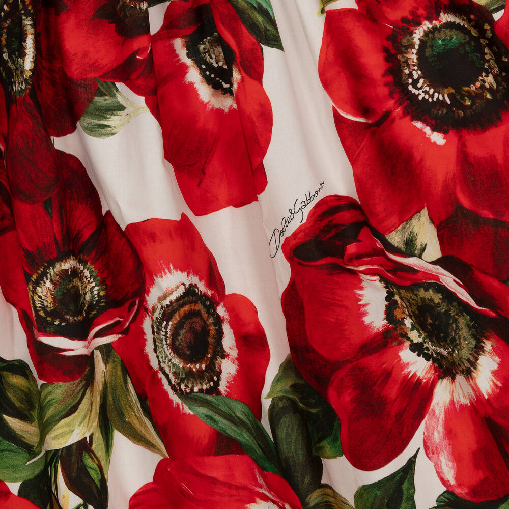 Dolce & Gabbana-Хлопковое платье с красными маками для подростков | Childrensalon Outlet