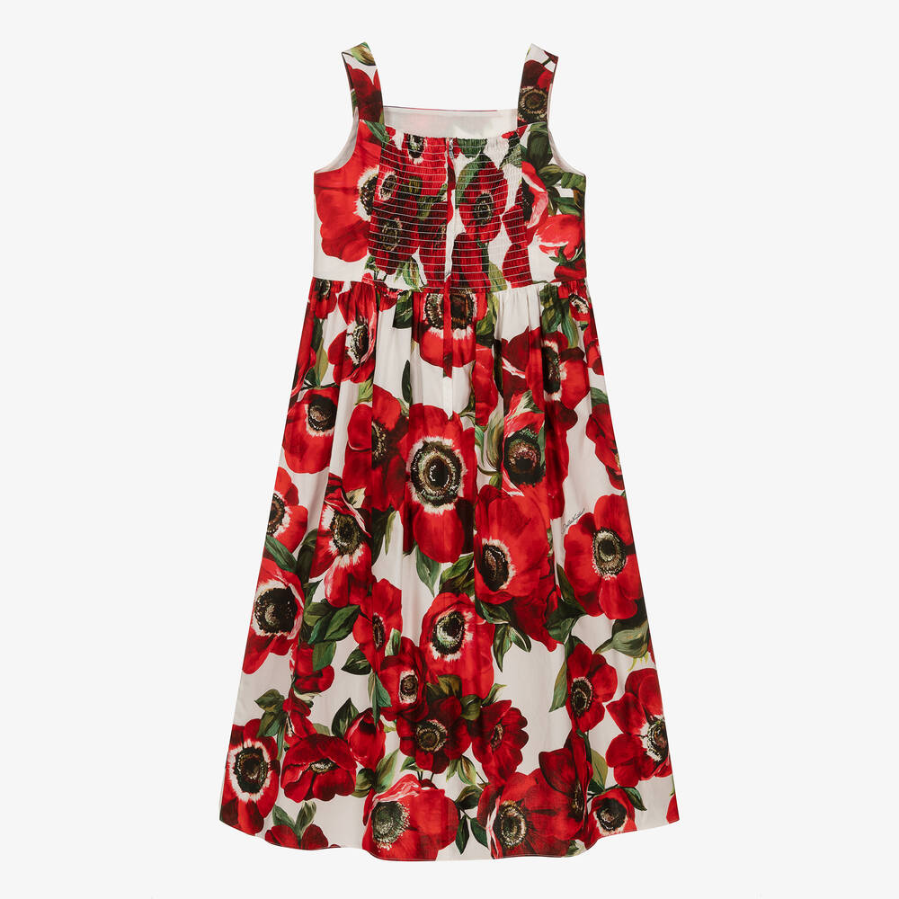 Dolce & Gabbana-Хлопковое платье с красными маками для подростков | Childrensalon Outlet