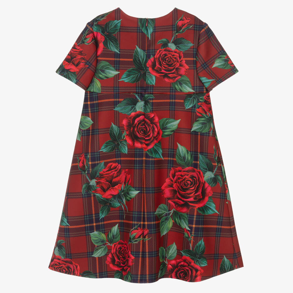 Dolce & Gabbana-Красное платье в клетку с розами | Childrensalon Outlet