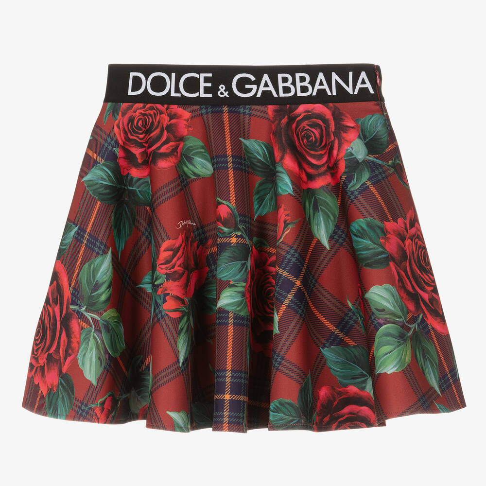 Dolce & Gabbana - Roter Schottenkaro-Rosen-Jerseyrock | Childrensalon