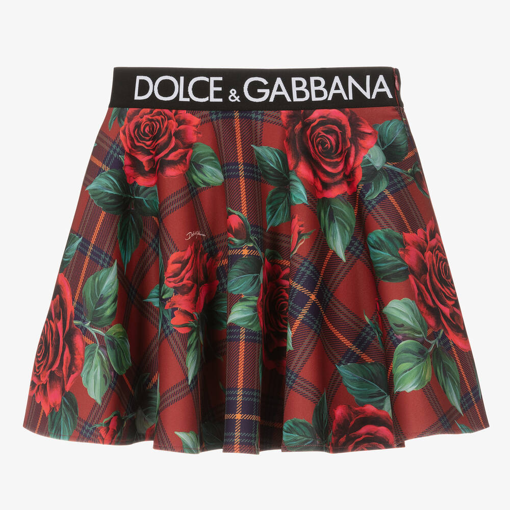 Teen Girls Red Tartan Rose Jersey Skirt