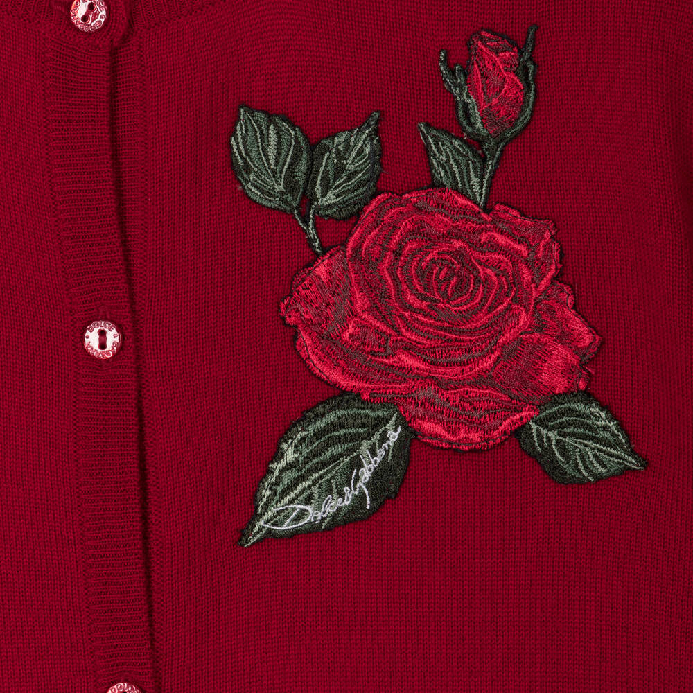 Dolce & Gabbana-Красный шерстяной кардиган с розой | Childrensalon Outlet