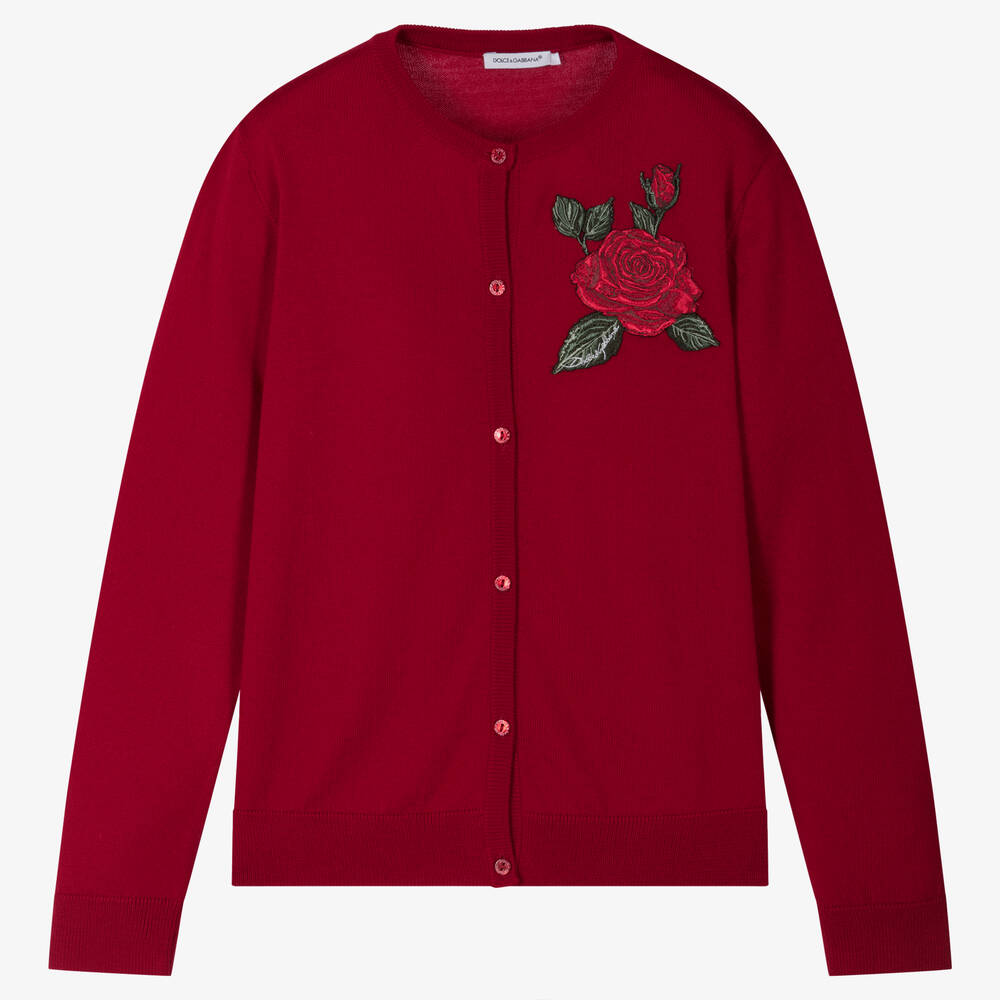 Dolce & Gabbana-كارديغان صوف بكر محبوك لون أحمر تينز بناتي | Childrensalon Outlet