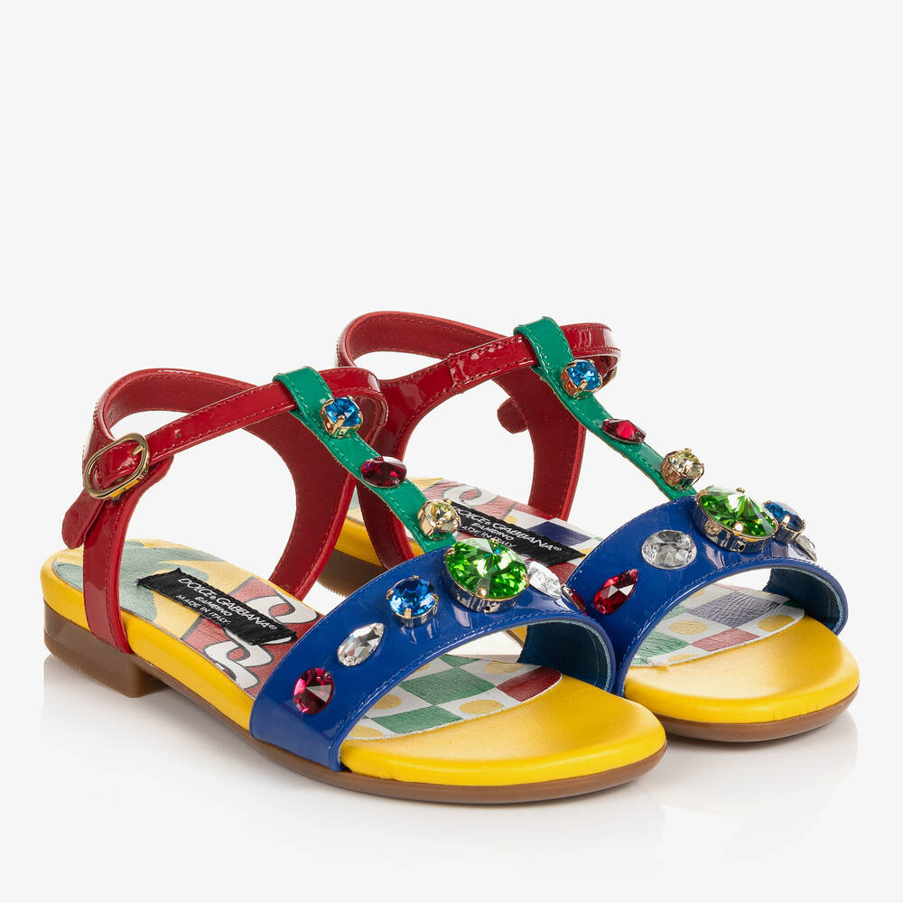 Dolce & Gabbana - Schmuck-Ledersandalen Rot/Gelb | Childrensalon