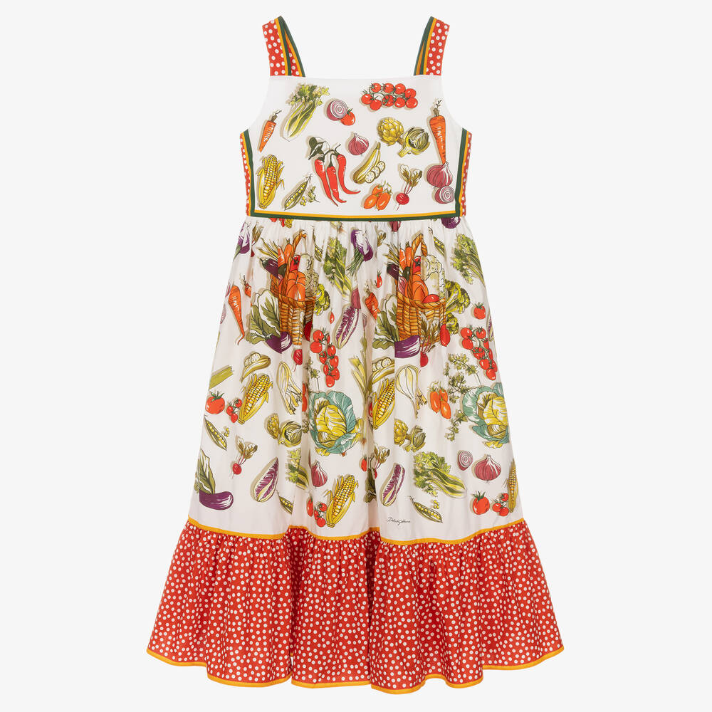 Dolce & Gabbana - فستان تينز بناتي قطن لون أحمر  | Childrensalon