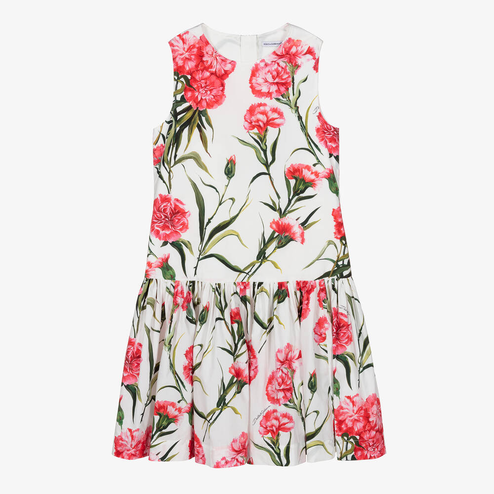 Dolce & Gabbana - Weißes Teen Kleid mit Nelken-Print | Childrensalon