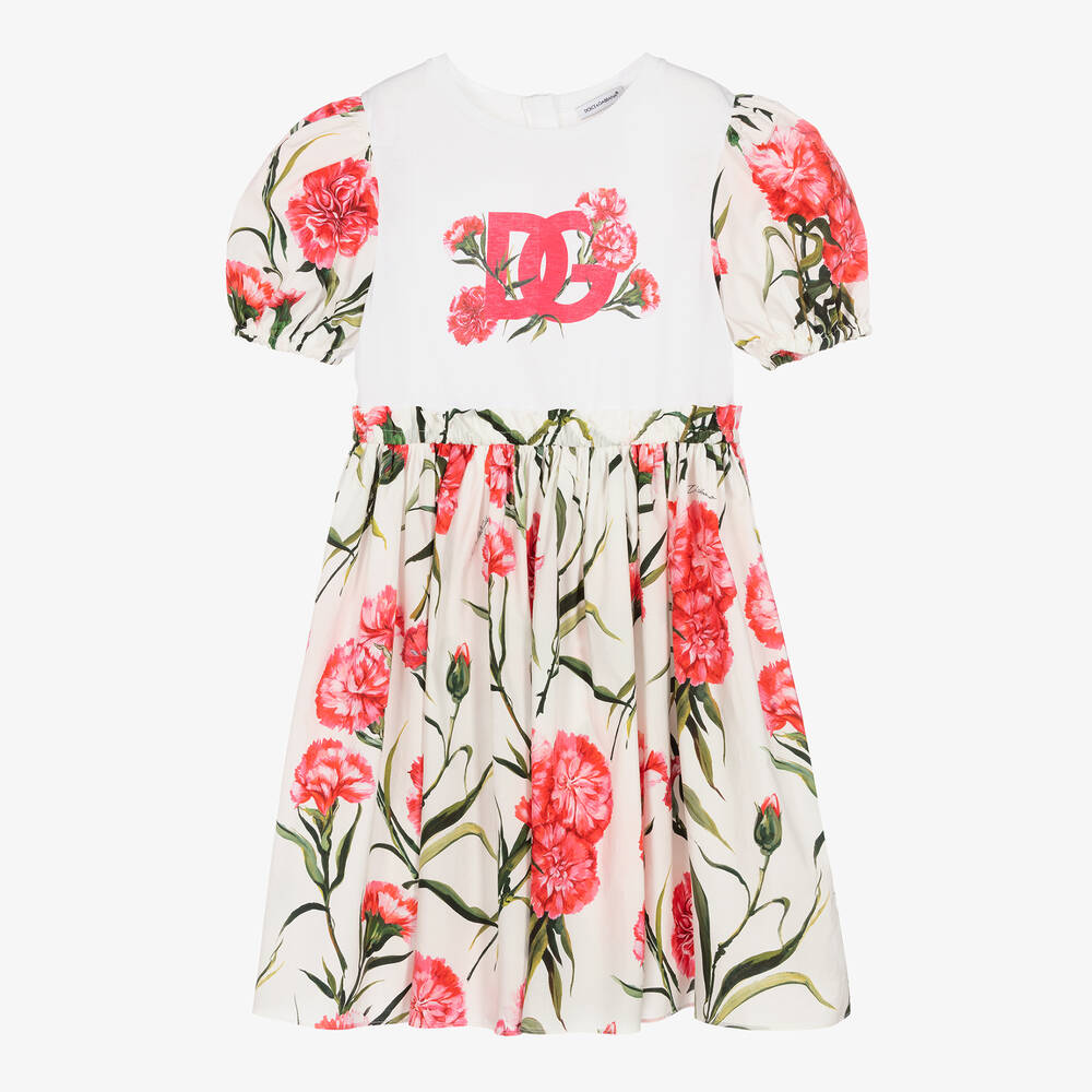 Dolce & Gabbana - Teen Girls White Carnation Print Dress | Childrensalon
