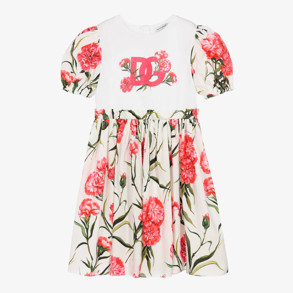 Dolce & Gabbana - Weißes Teen Kleid mit Nelken-Print | Childrensalon