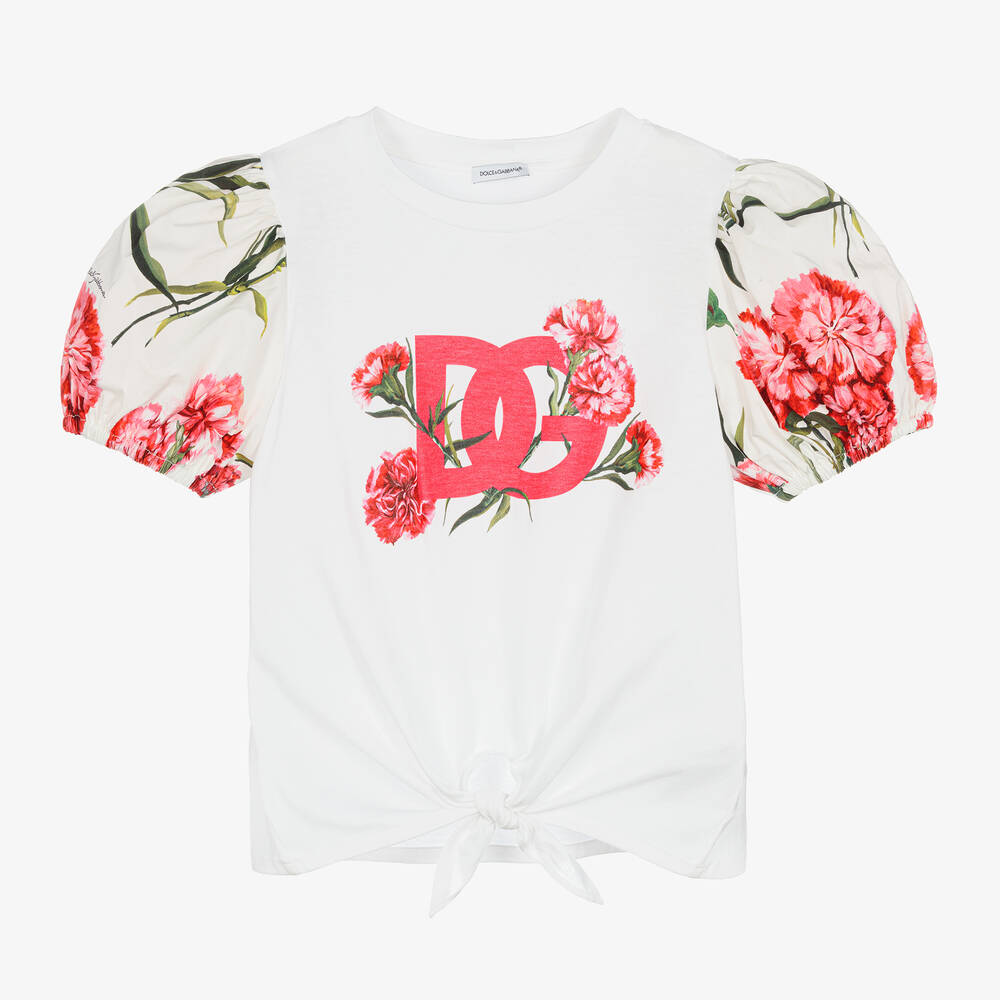Dolce & Gabbana - توب تينز بناتي قطن لون أبيض | Childrensalon