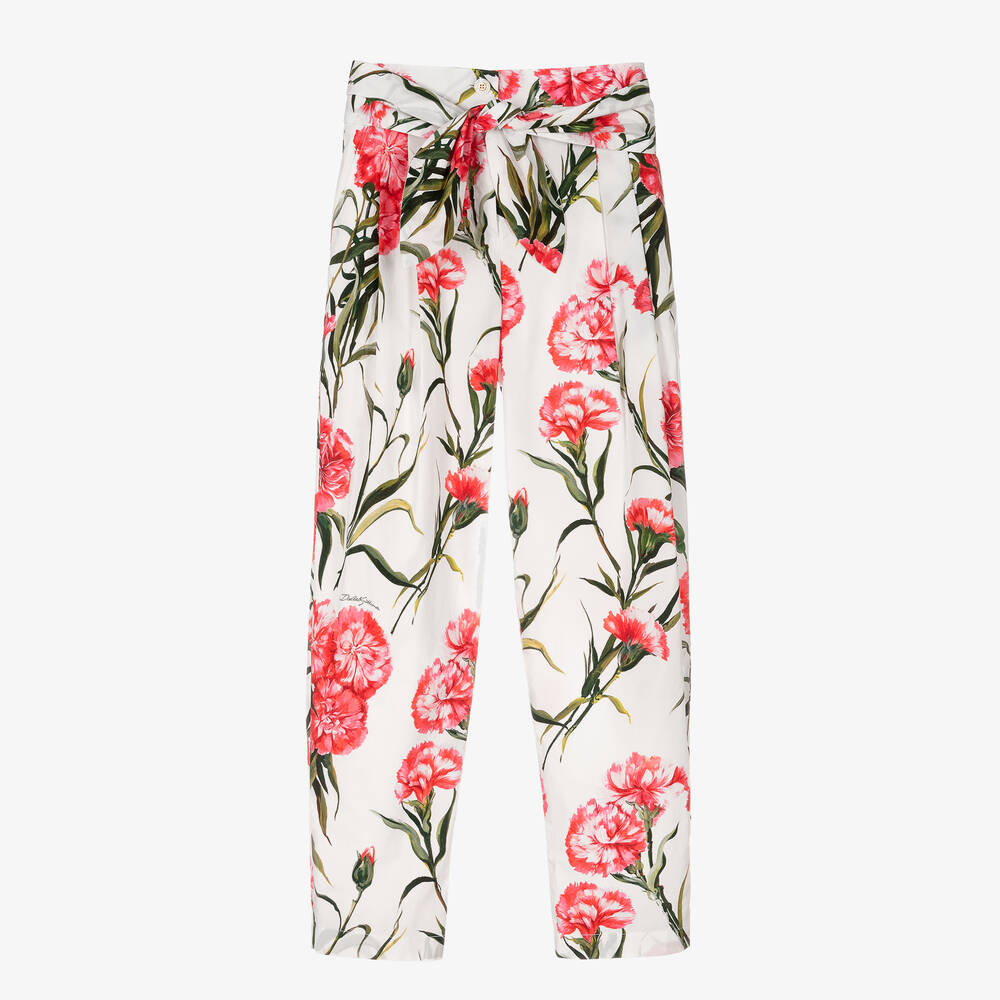 Dolce & Gabbana - Teen Girls White Carnation Print Trousers | Childrensalon