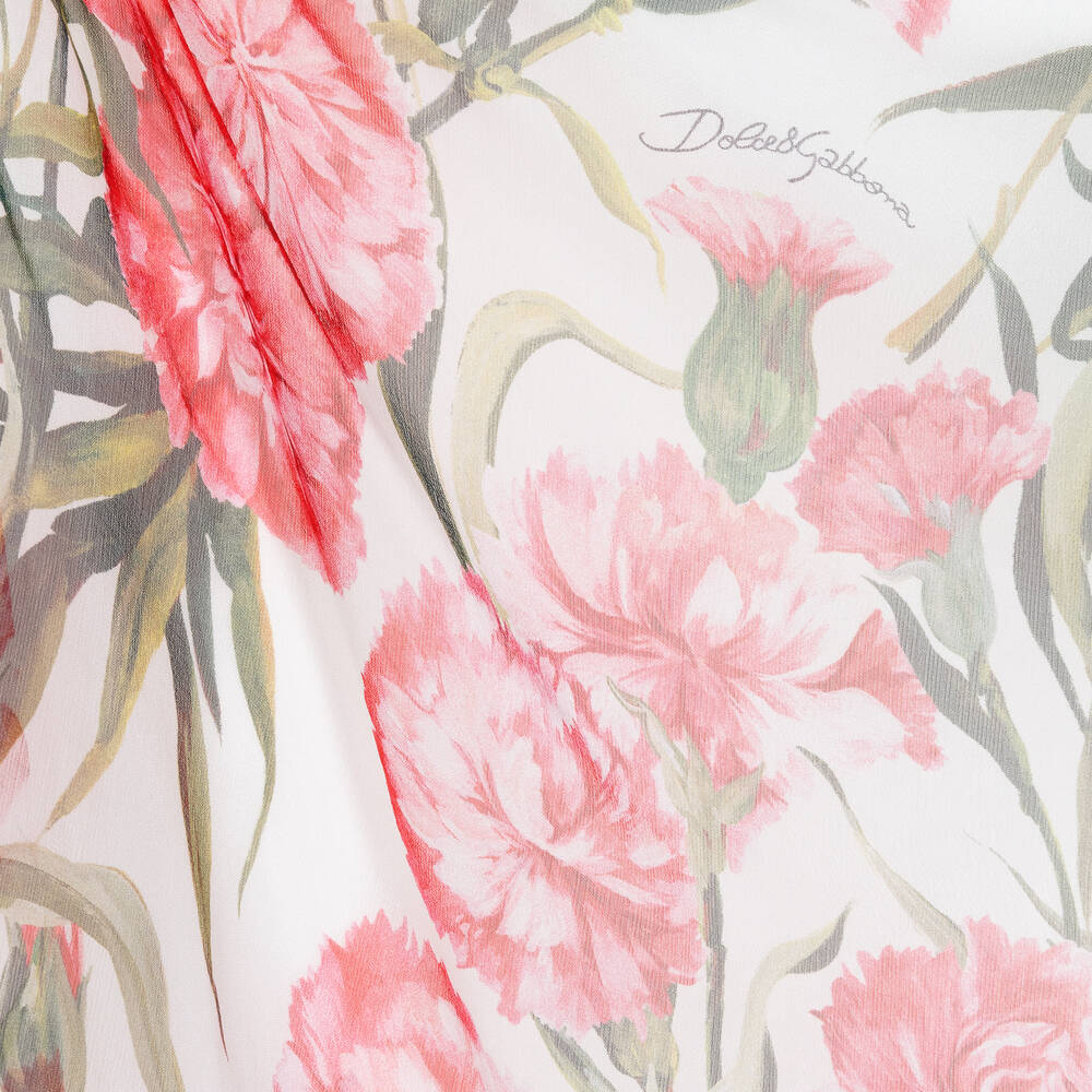 Dolce & Gabbana-Белое шелковое платье с гвоздиками | Childrensalon Outlet