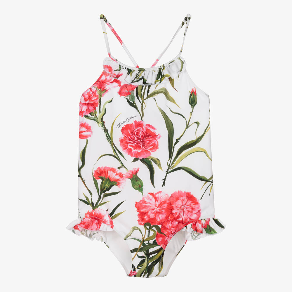 Dolce & Gabbana - Teen Girls White Carnation Swimsuit | Childrensalon