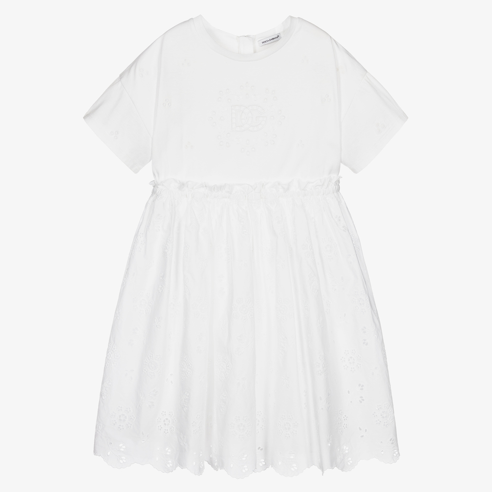 Dolce & Gabbana - فستان تينز بناتي قطن لون أبيض | Childrensalon