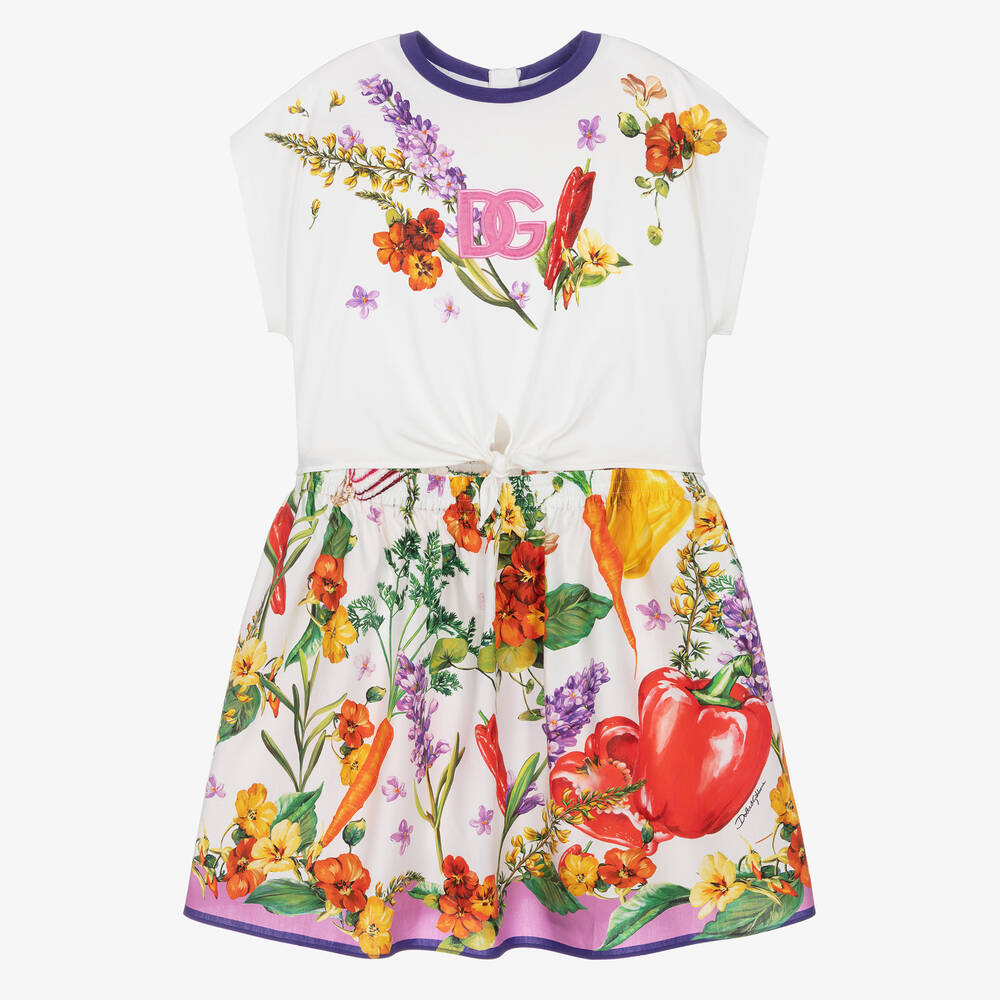 Dolce & Gabbana - Teen Farmer Girl Baumwollkleid weiß | Childrensalon