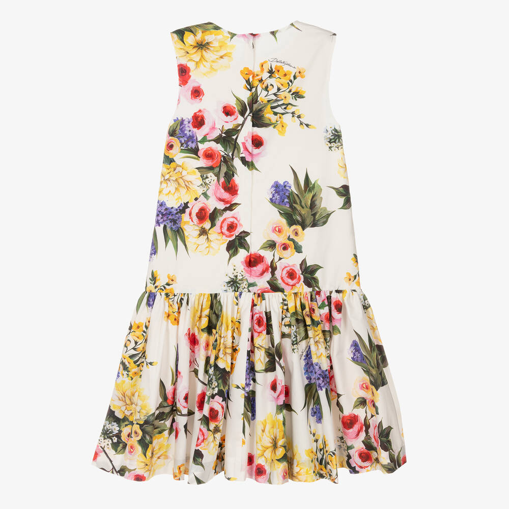 Dolce & Gabbana-Teen Girls White Cotton Floral Dress | Childrensalon Outlet
