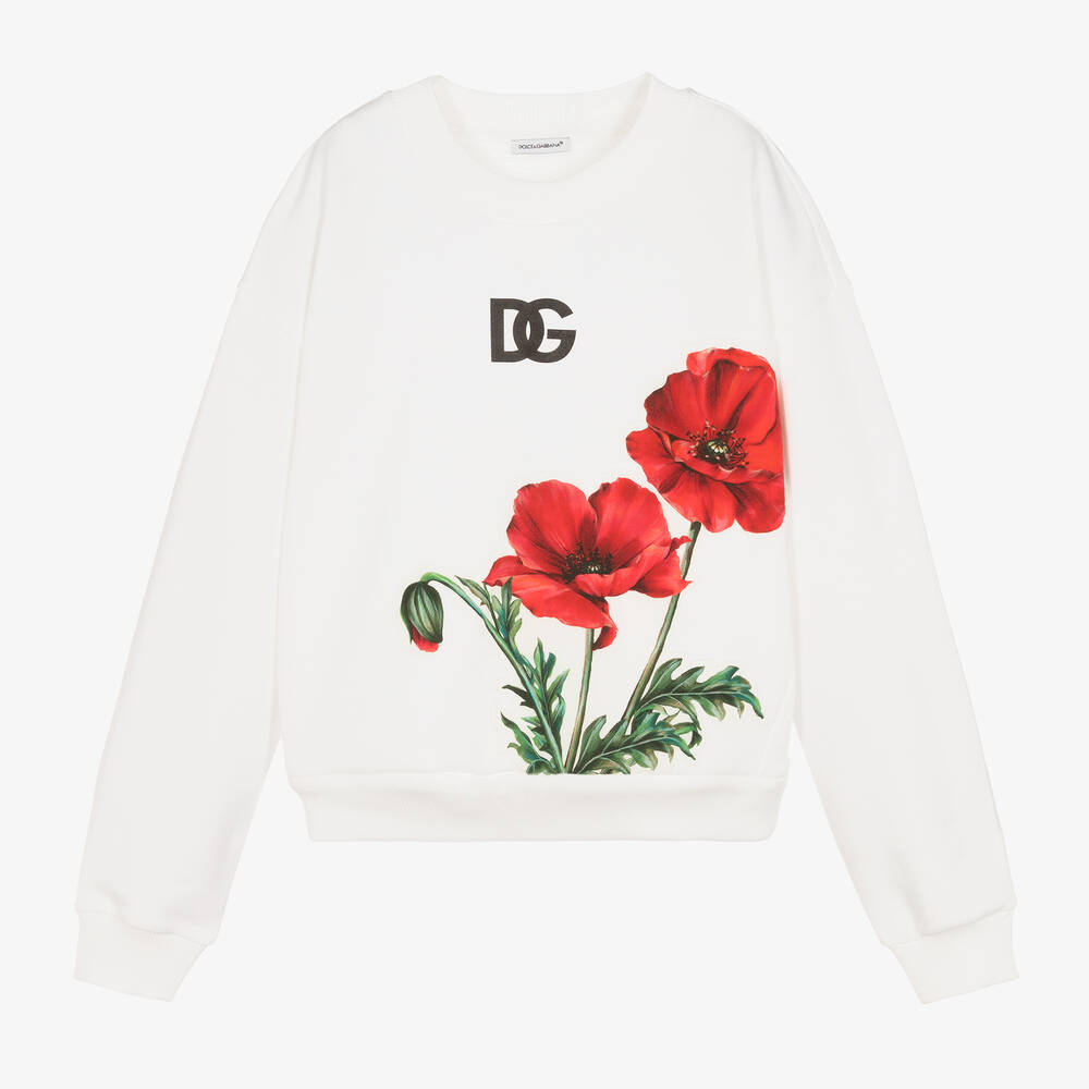 Dolce & Gabbana - Mohnblumen-Baumwoll-Sweatshirt weiß | Childrensalon