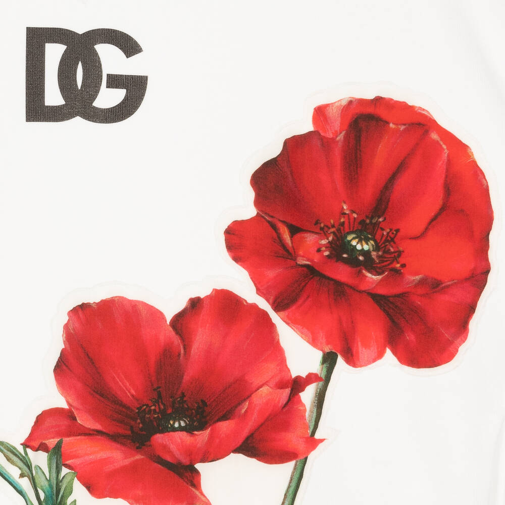 Dolce & Gabbana - Teen Girls White Cotton Poppy Sweatshirt