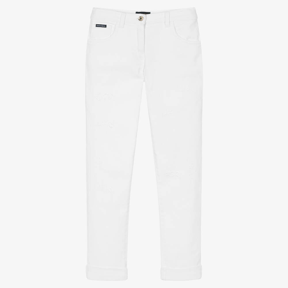 Dolce & Gabbana-Teen Girls White Distressed Jeans | Childrensalon Outlet