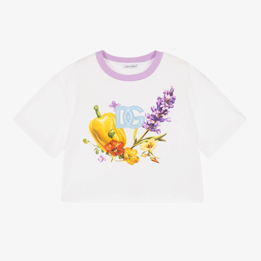 Dolce & Gabbana - Teen Girls White Farmer Print T-Shirt | Childrensalon