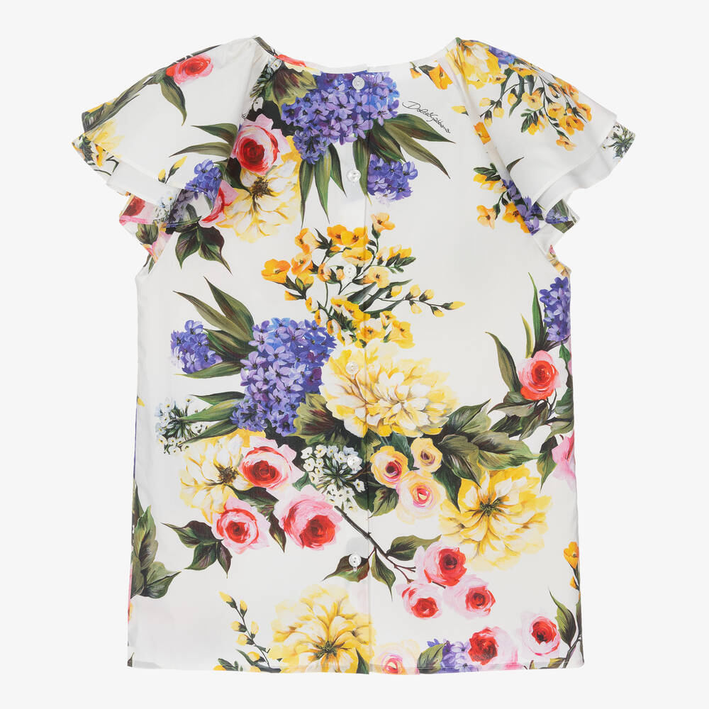 Dolce & Gabbana-Кремовая хлопковая блузка с цветами для девочек-подростков | Childrensalon Outlet