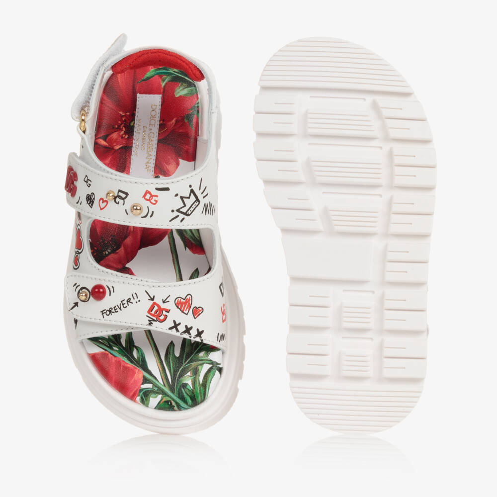 Dolce & Gabbana-Белые кожаные сандалии с маками | Childrensalon Outlet