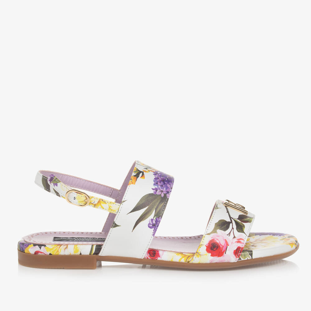Dolce & Gabbana-Teen Girls White & Lilac Floral Leather Sandals | Childrensalon Outlet