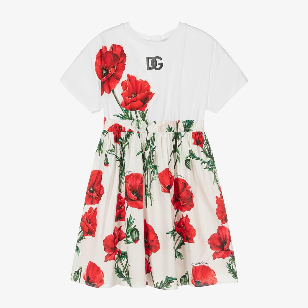 Dolce & Gabbana - Weißes Teen Kleid mit Mohnblumen | Childrensalon