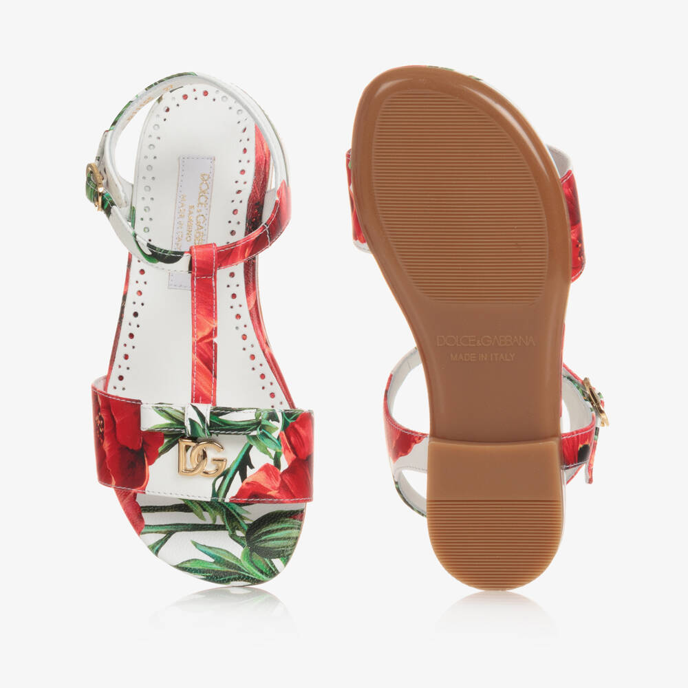 Dolce & Gabbana-Teen Girls White & Red Poppy Sandals | Childrensalon Outlet