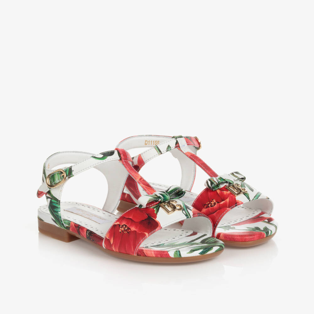 Dolce & Gabbana-Teen Girls White & Red Poppy Sandals | Childrensalon Outlet