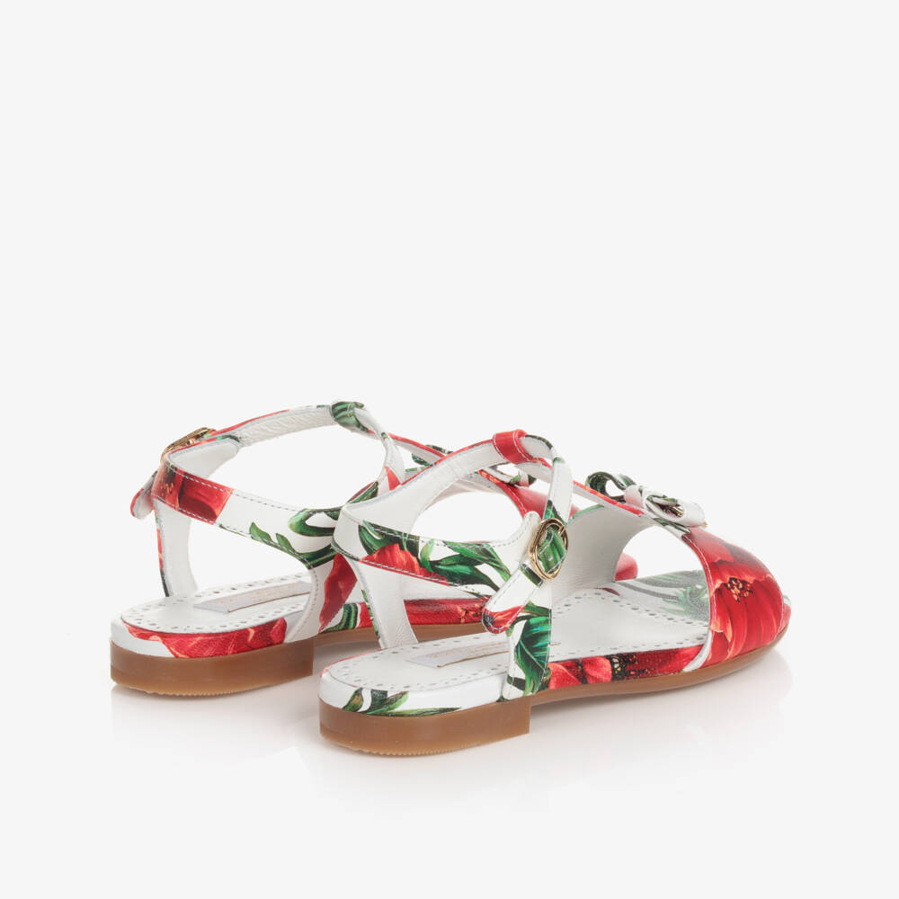 Dolce & Gabbana-Teen Girls White & Red Poppy Sandals | Childrensalon Outlet