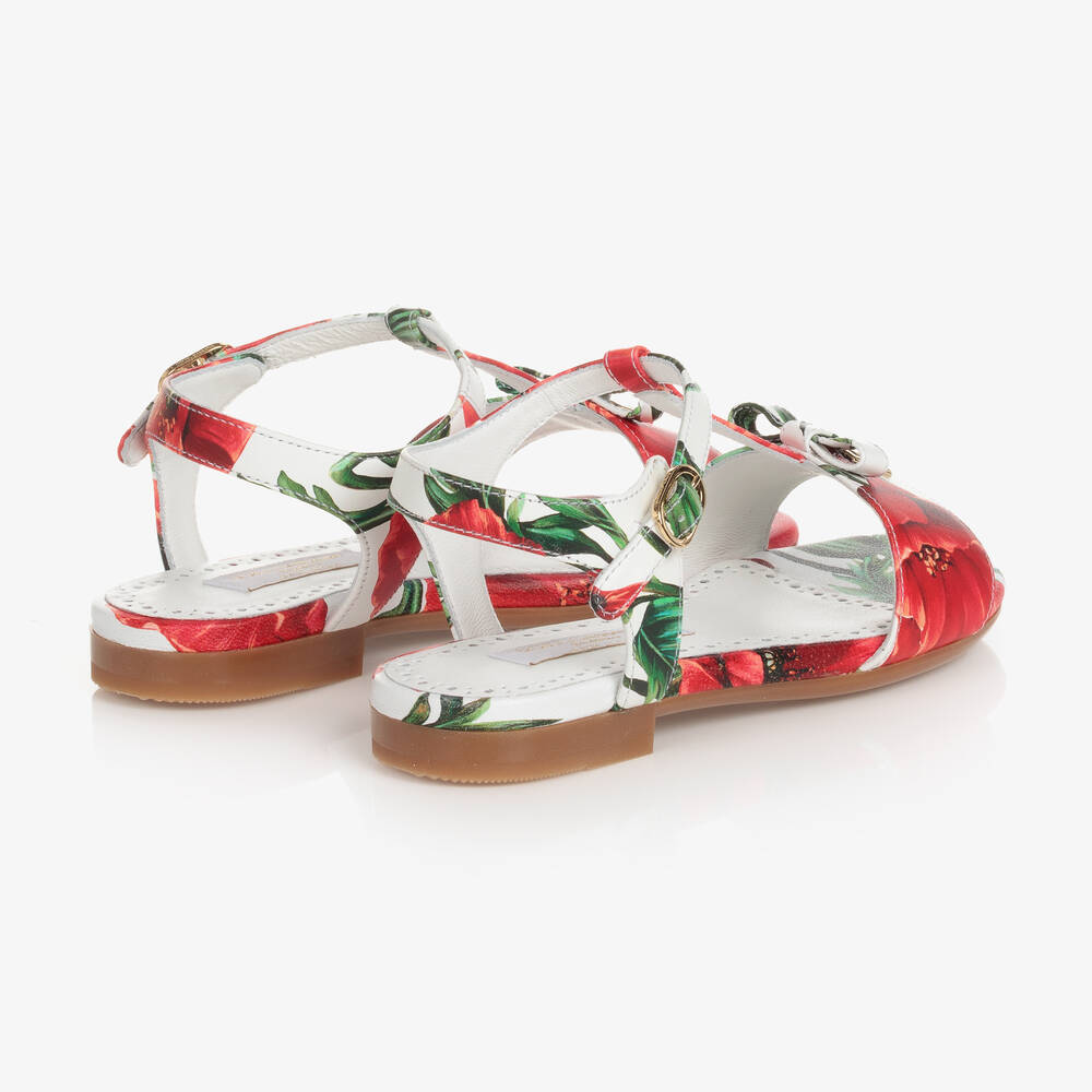 Dolce & Gabbana-Teen Girls White & Red Poppy Sandals | Childrensalon Outlet