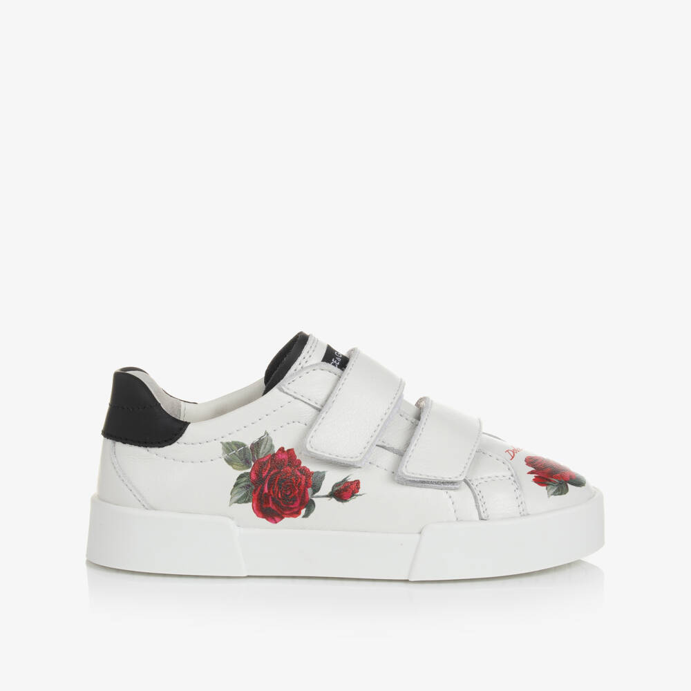 Dolce & Gabbana-Teen Girls White Rose Leather Trainers | Childrensalon Outlet