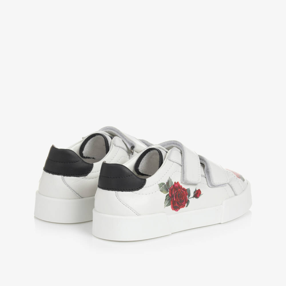 Dolce & Gabbana-Teen Girls White Rose Leather Trainers | Childrensalon Outlet