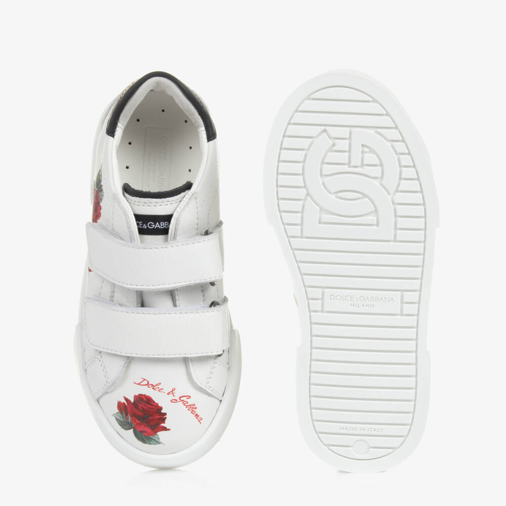 Dolce & Gabbana-Teen Girls White Rose Leather Trainers | Childrensalon Outlet