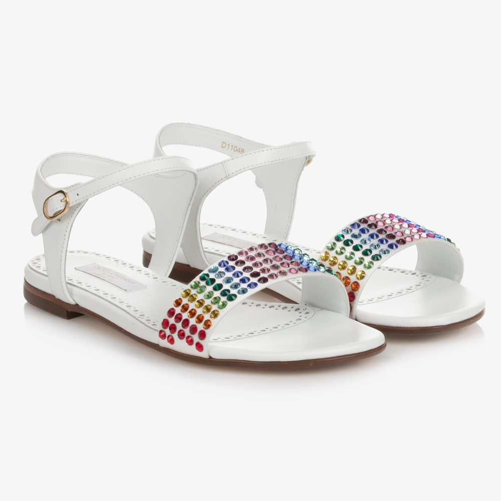 Dolce & Gabbana - Weiße Teen Sandalen mit bunten Schmucksteinen | Childrensalon