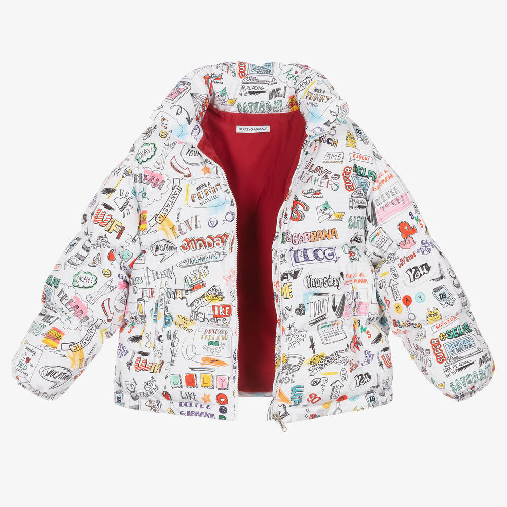 Dolce & Gabbana-جاكيت بافر تينز بناتي لون أبيض | Childrensalon Outlet
