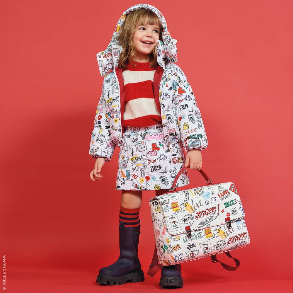 Dolce & Gabbana-جاكيت بافر تينز بناتي لون أبيض | Childrensalon Outlet