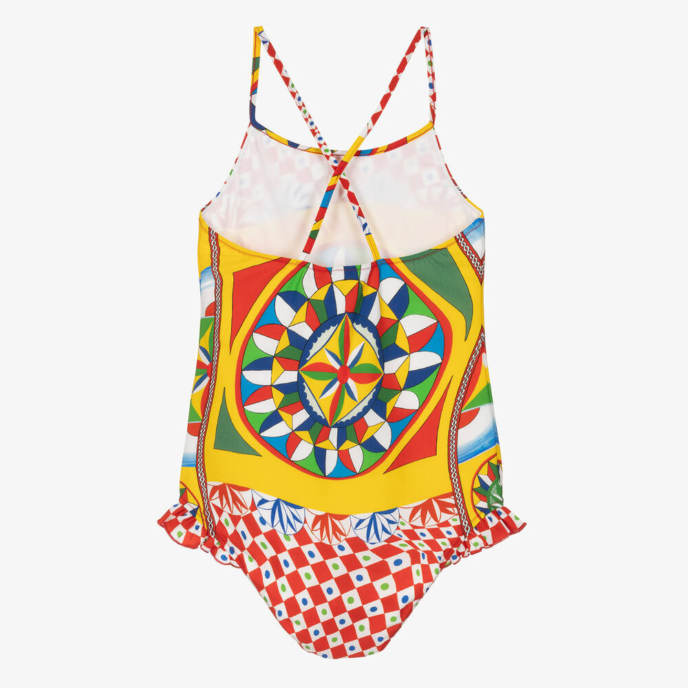 Dolce & Gabbana-Teen Girls Yellow Carretto Print Swimsuit | Childrensalon Outlet