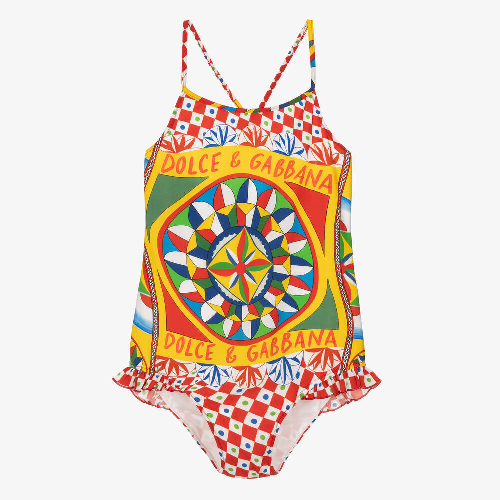 Dolce & Gabbana - Teen Girls Yellow Carretto Print Swimsuit | Childrensalon