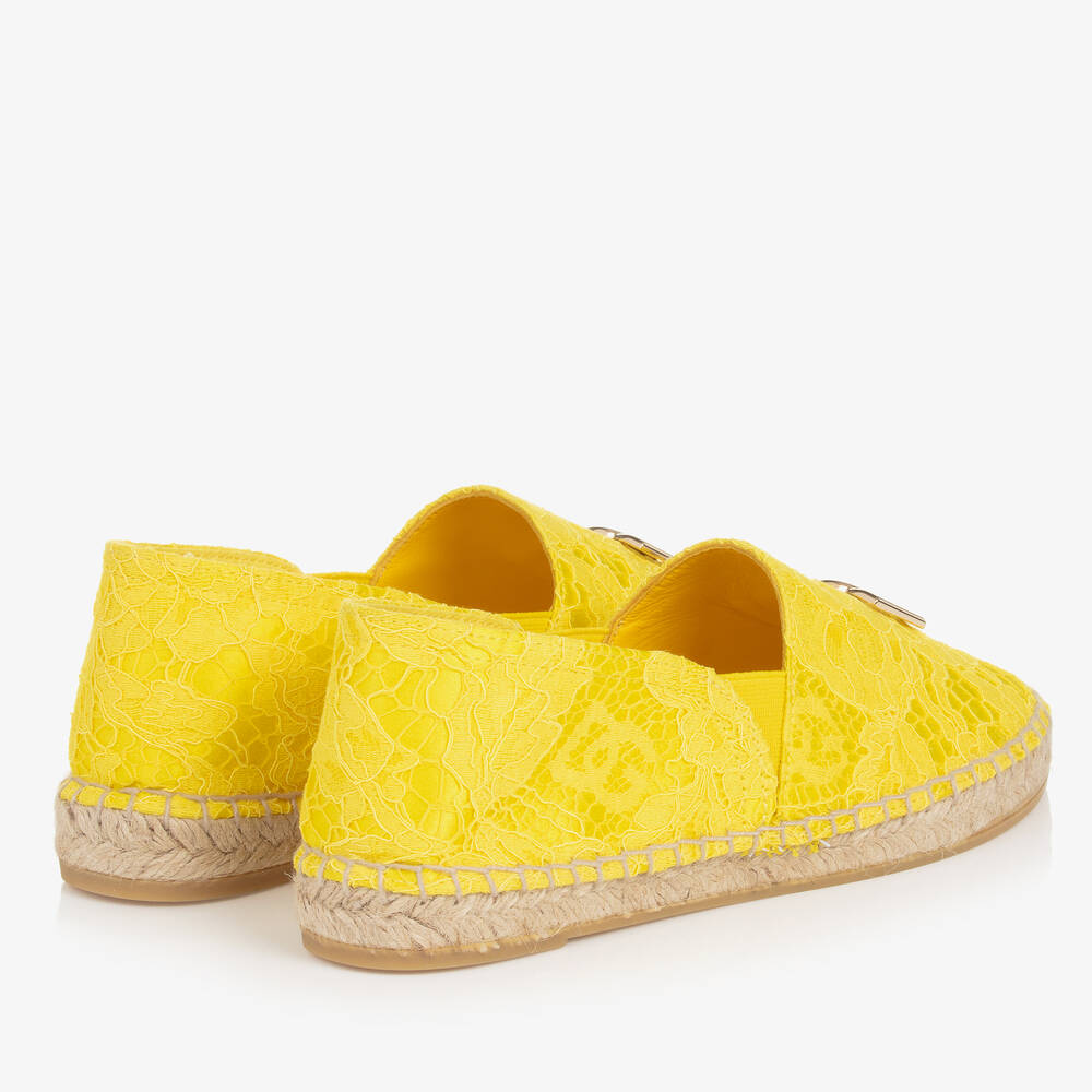 Dolce Gabbana Teen Girls Yellow Lace DG Espadrilles Childrensalon Outlet