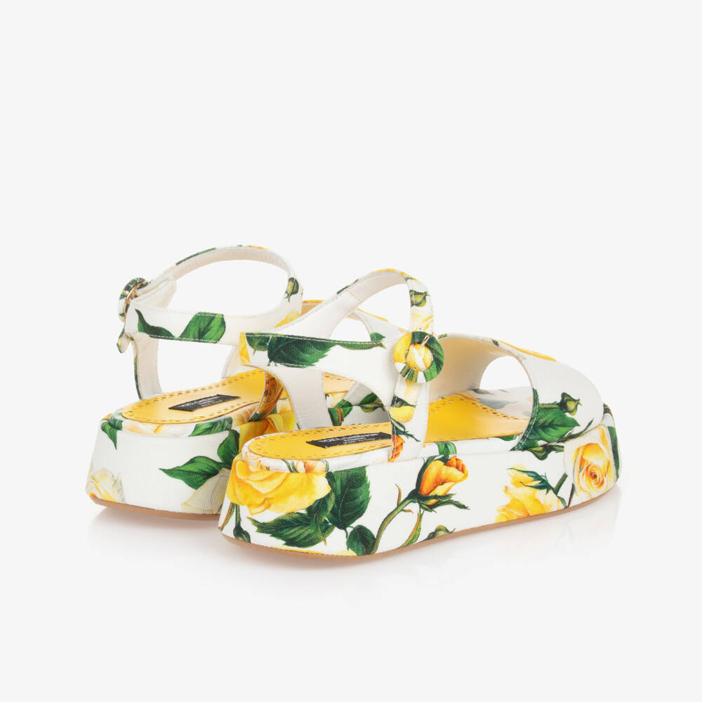 Dolce & Gabbana-صندل كانفاس لون أبيض وأصفر للمراهقات | Childrensalon Outlet