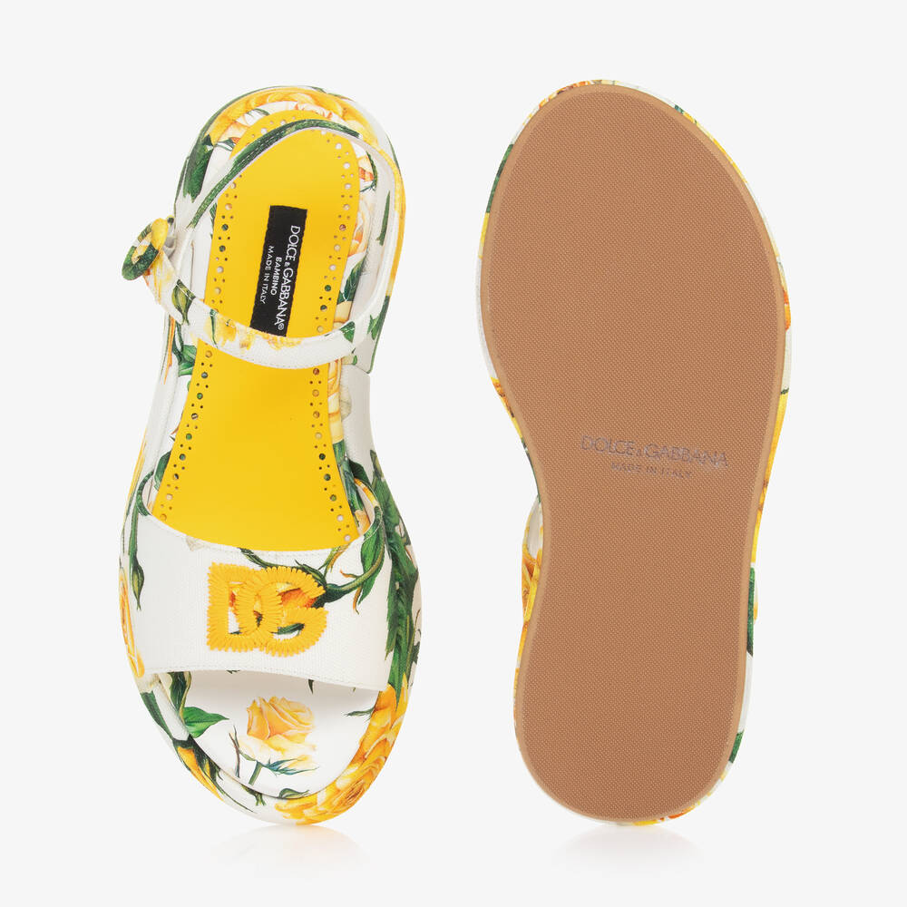 Dolce & Gabbana-Teen Girls Yellow Rose Canvas Sandals | Childrensalon Outlet