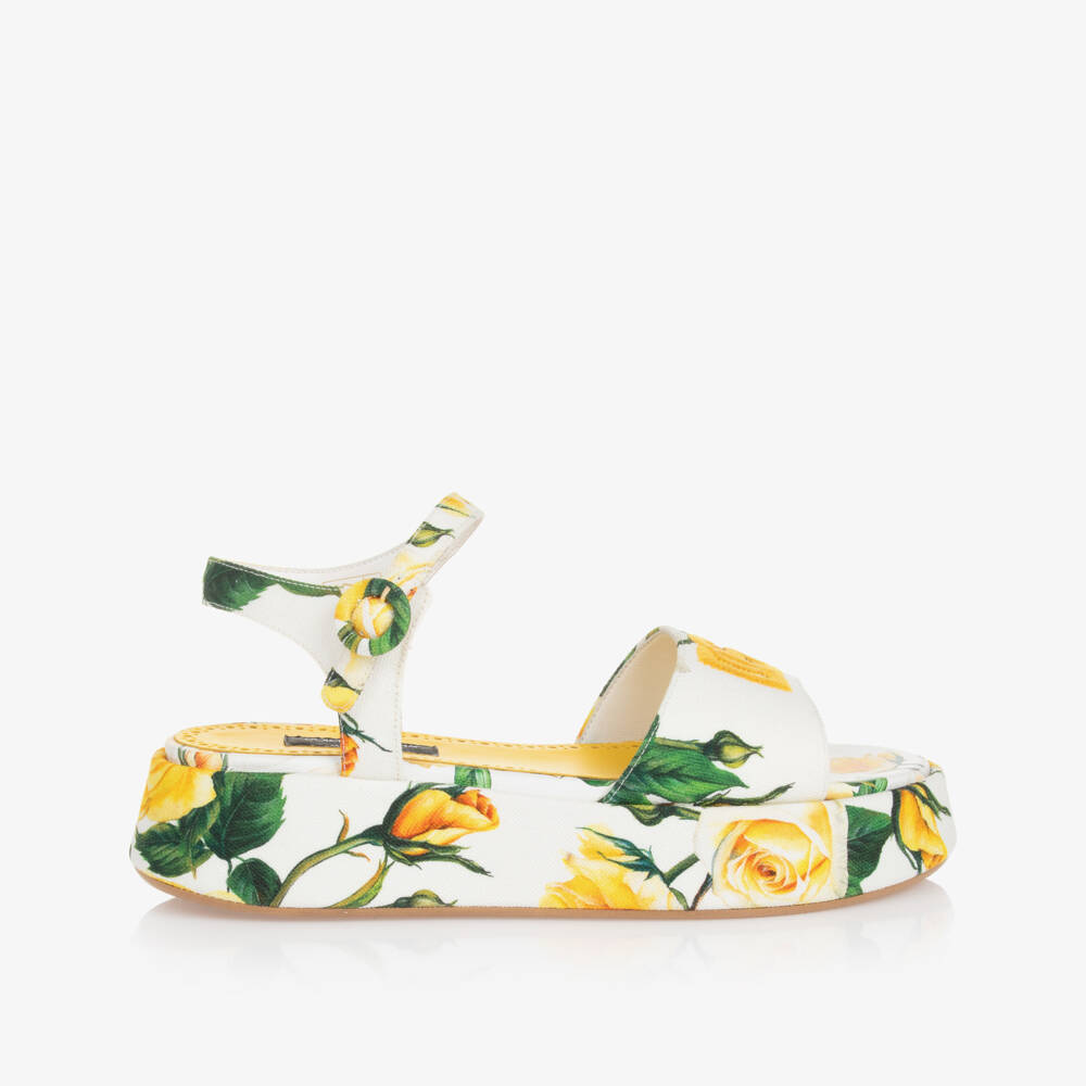 Dolce & Gabbana-صندل كانفاس لون أبيض وأصفر للمراهقات | Childrensalon Outlet