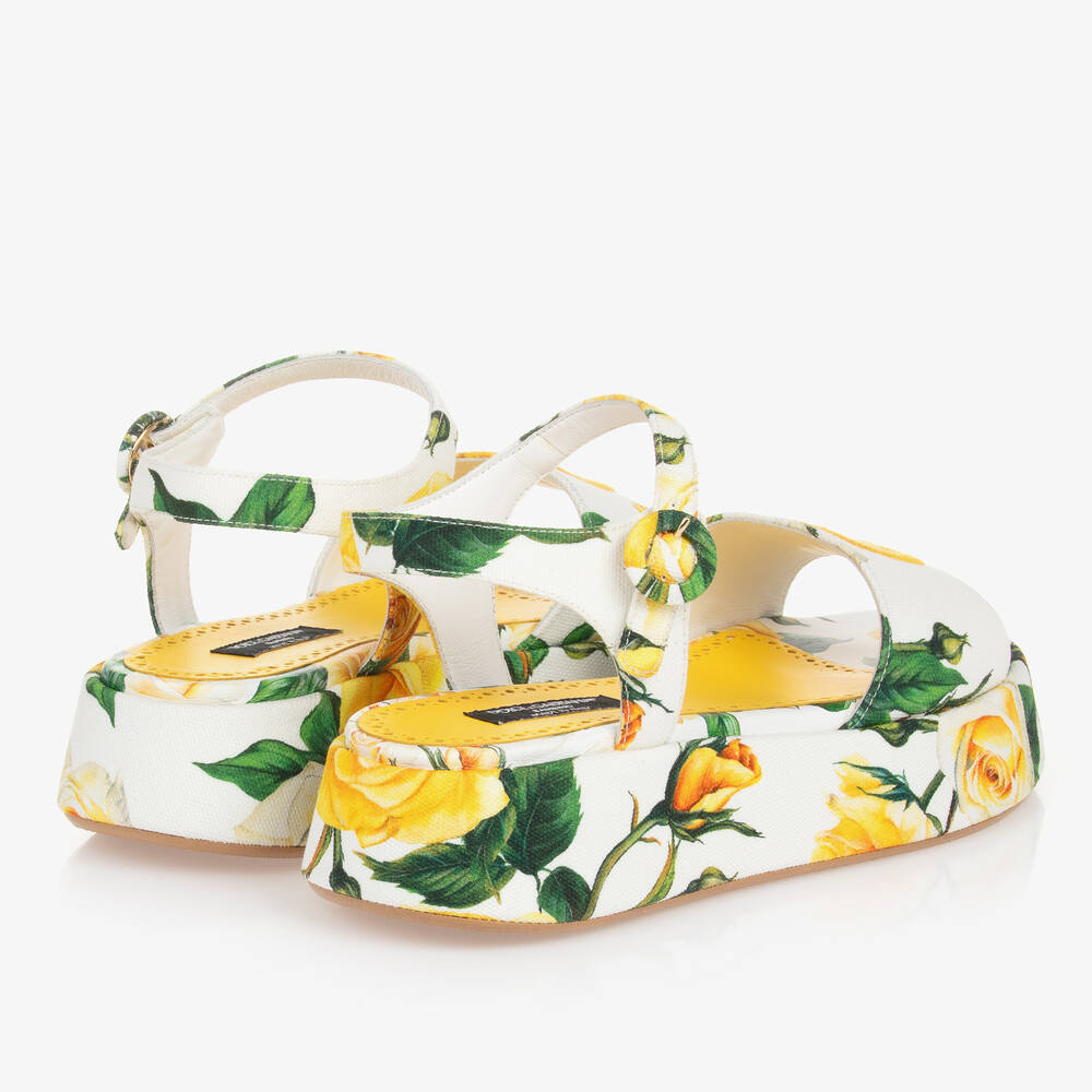 Dolce & Gabbana-Teen Girls Yellow Rose Canvas Sandals | Childrensalon Outlet