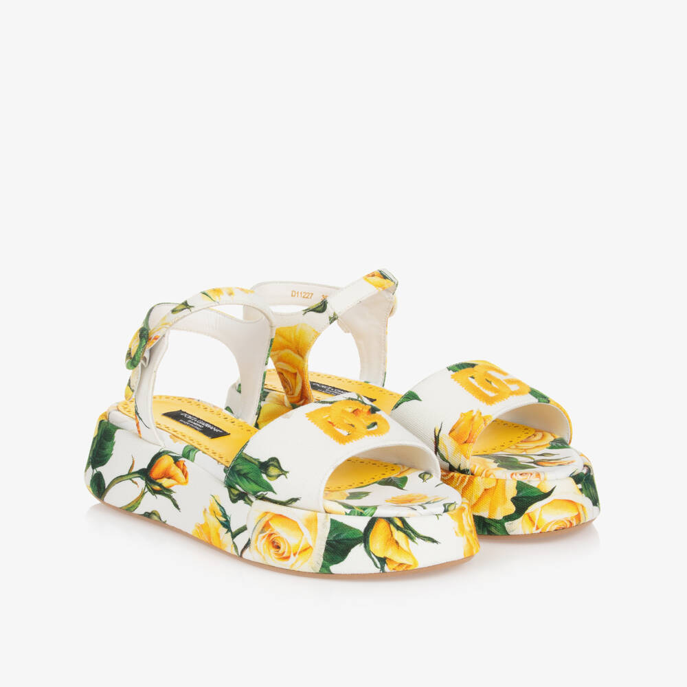 Dolce & Gabbana-صندل كانفاس لون أبيض وأصفر للمراهقات | Childrensalon Outlet